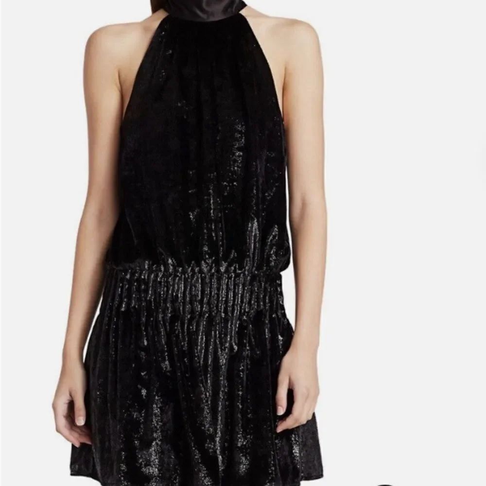 Ramy Brook Womens Paige Black Velvet Drop Waist Party Halter Dress NWT